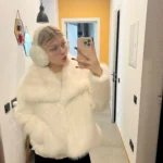 TRAFZA Women Fashion Cropped Faux Fur Jacket Coat Long Sleeve Front Snap-button Female Outerwear Chic Lapel Collar Thick Coat photo review