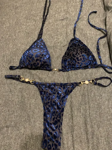 2024 Brazilian Summer Women Leopard Pearl Bathing Suit Beachwear Thong Two Pieces Set Special Fabric Halter Neck Swimwear Bikini photo review
