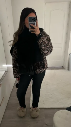 TRAF Leopard Print Jackets for Women Coats Oversized Jackets Woman 2024 Snap Button Overcoat Female Long Sleeve Women's Jacket photo review
