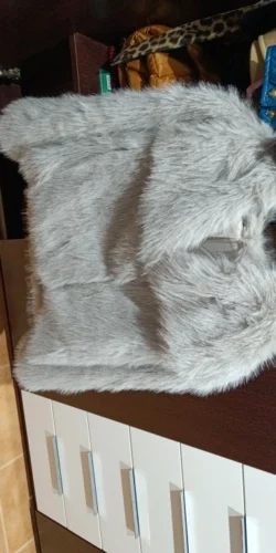TRAFZA Women Fashion Cropped Faux Fur Jacket Coat Long Sleeve Front Snap-button Female Outerwear Chic Lapel Collar Thick Coat photo review