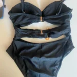 3 Colors Sexy Metal Rings Cut Out Women Swimwear One Piece Swimsuit Female Bandeau High Leg Cut Bather Bathing Suit Swim B022D photo review
