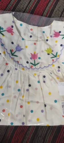 New Cute Girl'S Dress Sweet Rose Embroidered Small Round Dots Korean Version Loose Bubble Sleeve Cotton Beach Skirt photo review