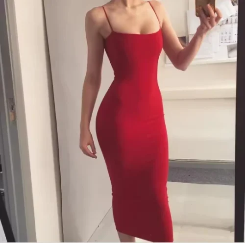 2025 New Spring Summer Women's High Elastic Sleeveless Backless Dress Long Sling Dresses Club Sexy Suspender Dress photo review