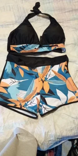 2023 Halter Bikini Set Short Swimsuit Women High Waist Swimwear Female Printed Bathers Swimming Bathing Swim Suit Beachwear photo review