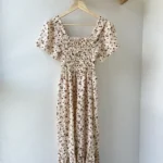 Spring Summer Chiffon Dress Women Midi DressesFemale Short Sleeve Elastic Waist Printed Floral Pleated Backless Casual Dress photo review