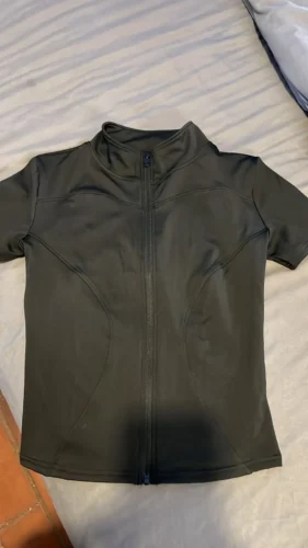 Summer High Quality Waist Slimming Training Tops Women's Quick-drying Tight Stand Collar Full Zipper Short Sleeves Yoga shirts photo review