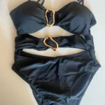 3 Colors Sexy Metal Rings Cut Out Women Swimwear One Piece Swimsuit Female Bandeau High Leg Cut Bather Bathing Suit Swim B022D photo review