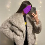 TRAFZA Women Fashion Cropped Faux Fur Jacket Coat Long Sleeve Front Snap-button Female Outerwear Chic Lapel Collar Thick Coat photo review