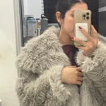 TRAFZA Women Fashion Cropped Faux Fur Jacket Coat Long Sleeve Front Snap-button Female Outerwear Chic Lapel Collar Thick Coat photo review