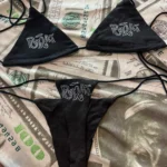 2000s Woman Punk New Beach Swimwear gothic clothes BRAT Rhinestone printing Grunge Swimsuit Bikini Y2K Bathing Suits Lace Up ﻿ photo review