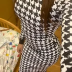 Houndstooth Print Women Long Sleeve Midi Dress Hollow Out Bodycon Sexy Streetwear 2022 Autumn Winter Club Elegant Slim photo review