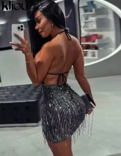 Hugcitar Vintage Print Halter Sleeveless Backless Sexy Slim Bodycon Mini Dress 2023 Summer Y2K Outfit Streetwear Nightclub Biker photo review