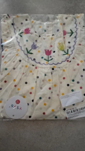 New Cute Girl'S Dress Sweet Rose Embroidered Small Round Dots Korean Version Loose Bubble Sleeve Cotton Beach Skirt photo review