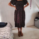 Spring Summer Chiffon Dress Women Midi DressesFemale Short Sleeve Elastic Waist Printed Floral Pleated Backless Casual Dress photo review