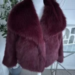 TRAFZA Women Fashion Cropped Faux Fur Jacket Coat Long Sleeve Front Snap-button Female Outerwear Chic Lapel Collar Thick Coat photo review
