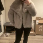 TRAFZA Women Fashion Cropped Faux Fur Jacket Coat Long Sleeve Front Snap-button Female Outerwear Chic Lapel Collar Thick Coat photo review