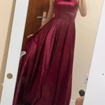 Burgundy Satin Beach Maxi Women Dress for Christmas Sexy Side Slit Adjustable Straps Evening Prom Dress Cheap Bridesmaid Dresses photo review