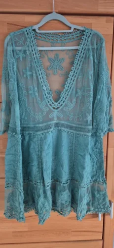 5 Colors Bikini Cover Ups 2024 New Lace Beach Dress Solid Biquinis Kimono For Women Free Size Sun Protection Short Sarong V-Neck photo review