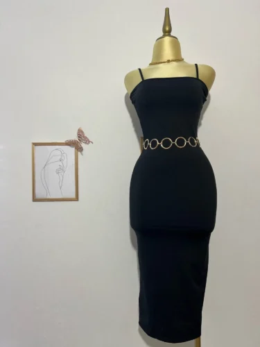 2025 New Spring Summer Women's High Elastic Sleeveless Backless Dress Long Sling Dresses Club Sexy Suspender Dress photo review