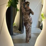 Weird Puss Mesh Print Women Maxi Dress Turtleneck Full Sleeve Bodycon Autumn Trendy Hipsters High Street Party Y2K Attirewear photo review