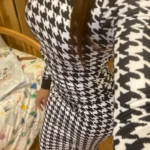 Houndstooth Print Women Long Sleeve Midi Dress Hollow Out Bodycon Sexy Streetwear 2022 Autumn Winter Club Elegant Slim photo review