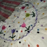 New Cute Girl'S Dress Sweet Rose Embroidered Small Round Dots Korean Version Loose Bubble Sleeve Cotton Beach Skirt photo review