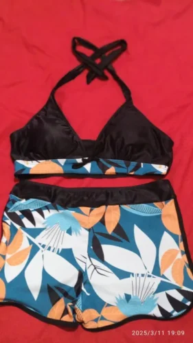 2023 Halter Bikini Set Short Swimsuit Women High Waist Swimwear Female Printed Bathers Swimming Bathing Swim Suit Beachwear photo review