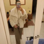 TRAFZA Women Fashion Cropped Faux Fur Jacket Coat Long Sleeve Front Snap-button Female Outerwear Chic Lapel Collar Thick Coat photo review