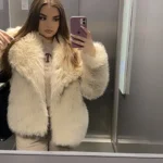 TRAFZA Women Fashion Cropped Faux Fur Jacket Coat Long Sleeve Front Snap-button Female Outerwear Chic Lapel Collar Thick Coat photo review