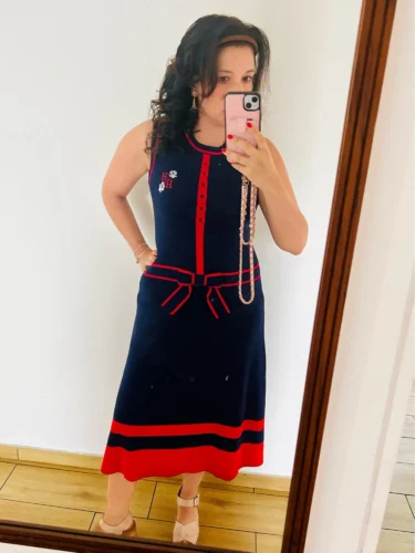 CHCH Women's Dress 2024 New Sleeveless Knitted Long Dress Simple navy blue Business Women's Wear photo review