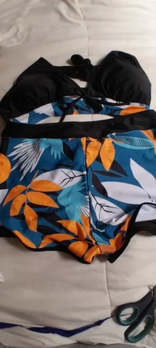 2023 Halter Bikini Set Short Swimsuit Women High Waist Swimwear Female Printed Bathers Swimming Bathing Swim Suit Beachwear photo review