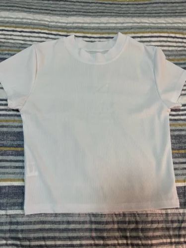 Click to view full screen Summer Sexy Women O-neck Short-sleeve T-shirt Slim Elastic Skinny Crop Tops photo review