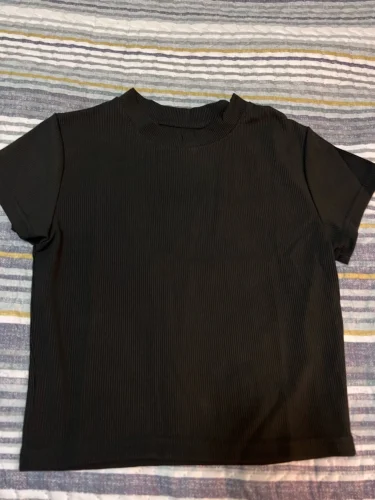 Click to view full screen Summer Sexy Women O-neck Short-sleeve T-shirt Slim Elastic Skinny Crop Tops photo review