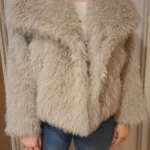 TRAFZA Women Fashion Cropped Faux Fur Jacket Coat Long Sleeve Front Snap-button Female Outerwear Chic Lapel Collar Thick Coat photo review