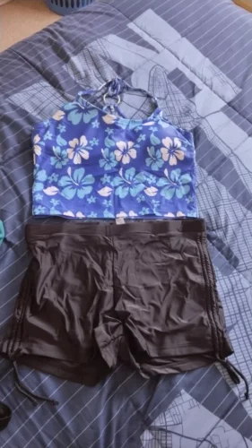 Printed Flower Tankini Set Girl Swimwear Adjustable Strap Vest Bra Female Flower Shorts Bikini Drawstring Women Beach Set photo review
