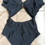Contrast Mesh One Piece Swimsuit, V Neck Solid Color Backless Tummy Control High Cut Bathing Suit, Women's Swimwear & Clothing photo review