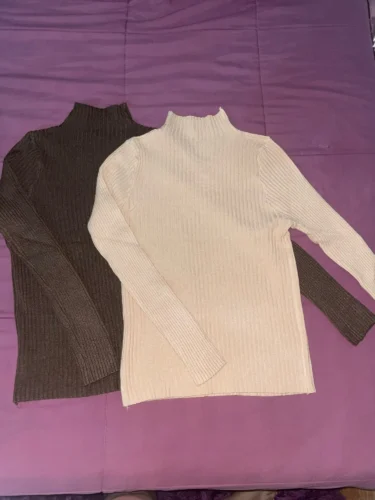 Elegant Solid Basic Knitted Tops Women Turtlneck Sweater Long Sleeve Casual Slim Pullover Korean Fashion Simple Chic Clothes photo review