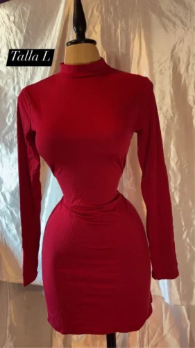 Long Sleeve Slim Bodycon Mini Dress Women Turtleneck Pleated Party Ruched Short Evening Club Outfit Soild Color photo review