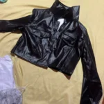 Xeemilo Autumn Faux Leather Short Jacket Y2K Turn-down Collar Fashion Botton Decoration PU Coat 2022 Grunge Street Casual Coats photo review