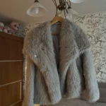 TRAFZA Women Fashion Cropped Faux Fur Jacket Coat Long Sleeve Front Snap-button Female Outerwear Chic Lapel Collar Thick Coat photo review
