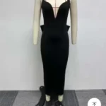 Women V Neck Solid Ribben Knitted Dresses Casual All Match Slimple Sexy Package Hips Bodycon Dress Elegant Vestidos Streetwear photo review