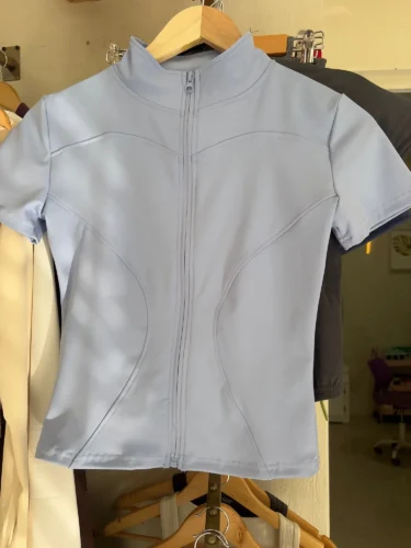 Summer High Quality Waist Slimming Training Tops Women's Quick-drying Tight Stand Collar Full Zipper Short Sleeves Yoga shirts photo review