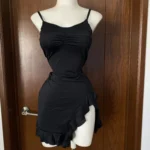 Sexy Summer Mini Dress Women New Black Fashion Streetwear Sleeveless Backless Folds Split Dress Elegant Party Strap A-LINE Dress photo review