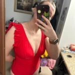 BikinX Solid One Piece Swimsuit Women Red Swimwear Sexy Deep V Neck Swimming Suit Backless High Leg Bathing Suit for Women photo review