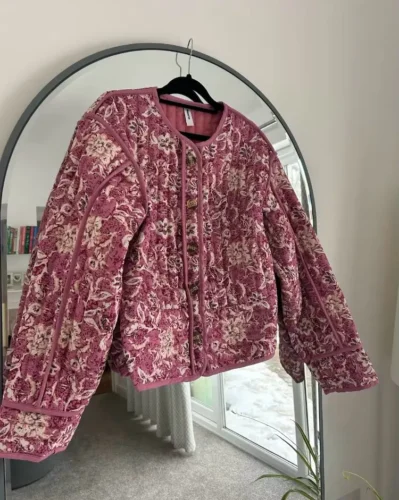 Elegant Women Floral Print Jacket Fashion Long Sleeve Vintage Autumn Winter Warm Coats Casual Communte O-Neck Chic Quilted Coat photo review