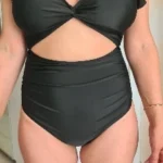 Contrast Mesh One Piece Swimsuit, V Neck Solid Color Backless Tummy Control High Cut Bathing Suit, Women's Swimwear & Clothing photo review
