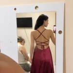 Burgundy Satin Beach Maxi Women Dress for Christmas Sexy Side Slit Adjustable Straps Evening Prom Dress Cheap Bridesmaid Dresses photo review