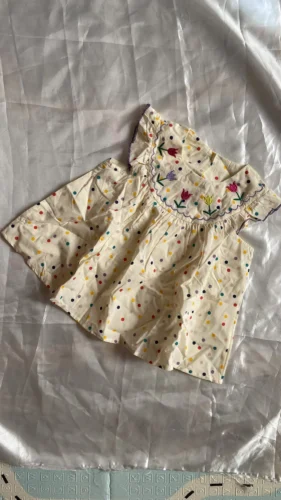 New Cute Girl'S Dress Sweet Rose Embroidered Small Round Dots Korean Version Loose Bubble Sleeve Cotton Beach Skirt photo review