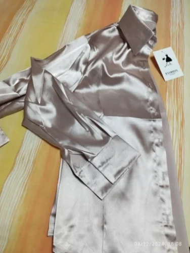 Spring Fashion Button Up Satin Silk Shirt Vintage Blouse Women White Tops Lady Long Sleeves Female Loose Street Shirts 11355 photo review