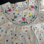 New Cute Girl'S Dress Sweet Rose Embroidered Small Round Dots Korean Version Loose Bubble Sleeve Cotton Beach Skirt photo review